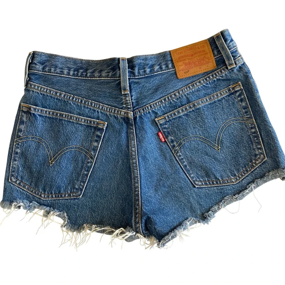 Levis Premium 501 Cut Off‎ Denim Shorts Women 26 Button Fly Big E